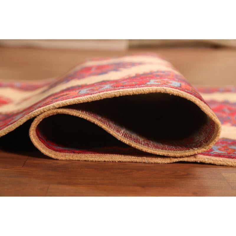 Hand Knotted Oriental 100% Wool Carpet Traditional Geometric Beige & Ivories Sarab Runner Rug - 9' 9'' X 3' 4''