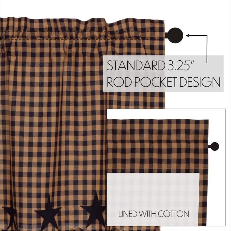 Primitive Kitchen Curtains VHC Star Prairie Swag Star Appliqued - Prairie Swag 36x36x18