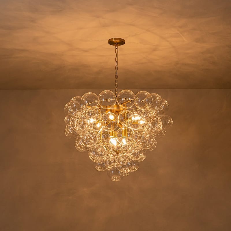 27in Brushed Brass Bubble Style Clear Glass Globe Chandelier