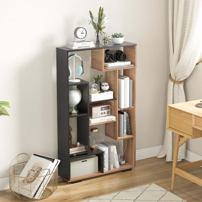 47'' Geometric Bookshelf Tall Bookcase with Multiple Open Shelves