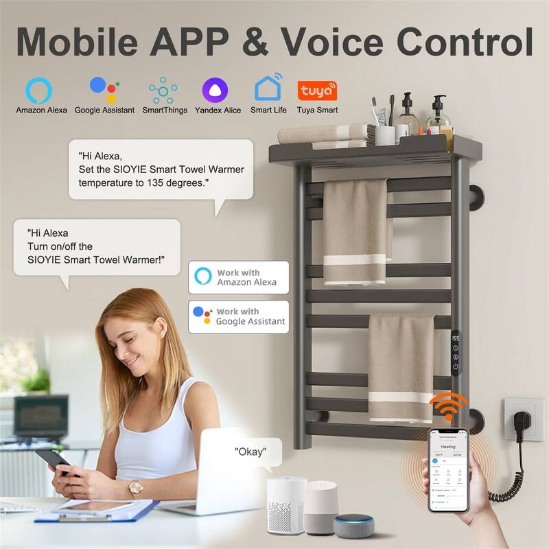 Heated Towel Rack with Shelf and Wi-Fi App Control,Towel Warmer