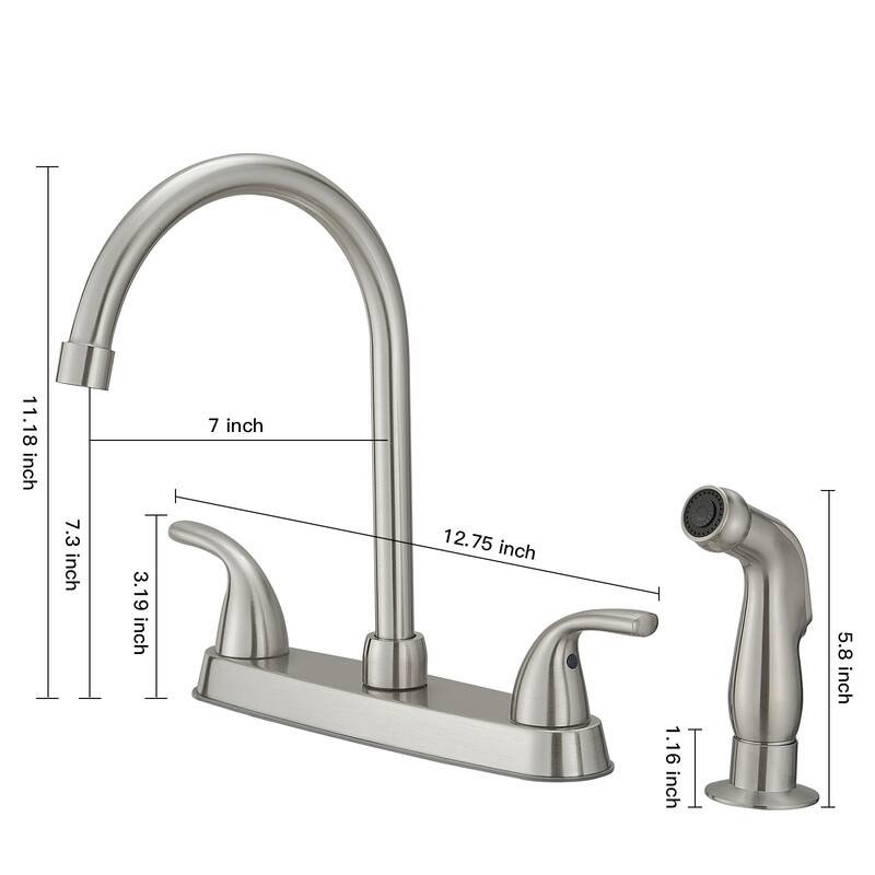 WIZ Two-Handle 4 Holes Kitchen Sink Faucet With Side Sprayer