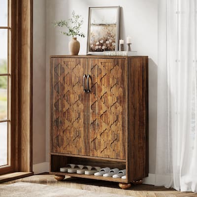 7-Tier Shoe Storage Cabinet with Doors for Entryway, Holds up 28 Pairs - 13.77"D x 31.5"W x 41.34"H