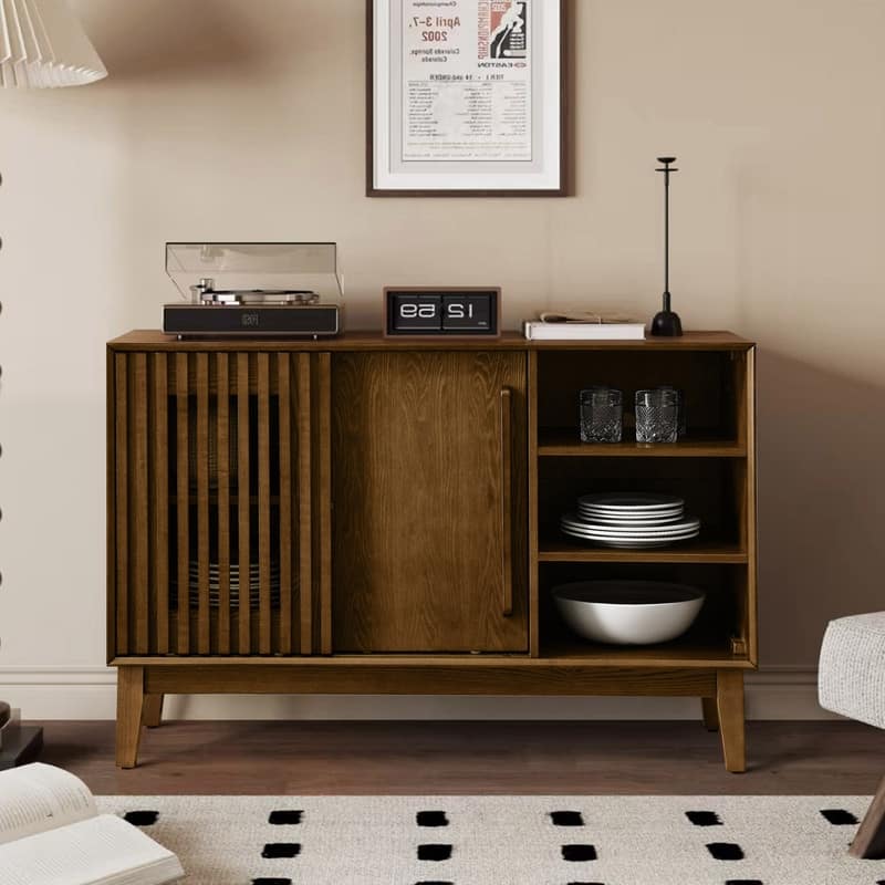 Farmhouse 47.25" Sideboard Buffet Cabinet with Storage and Solid Wood Feet for Stylish Home Organization - Walnut