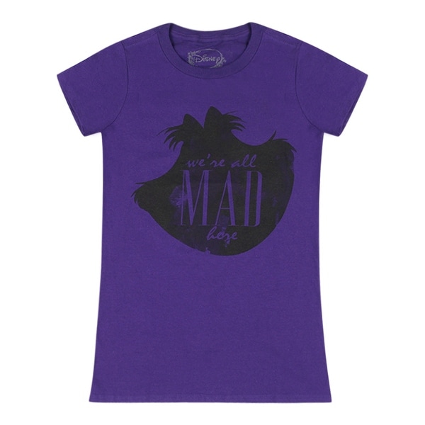 Disney We Are All Mad Here Cheshire Cat Face Silhouette Women S Purple T Shirt Overstock 17848151