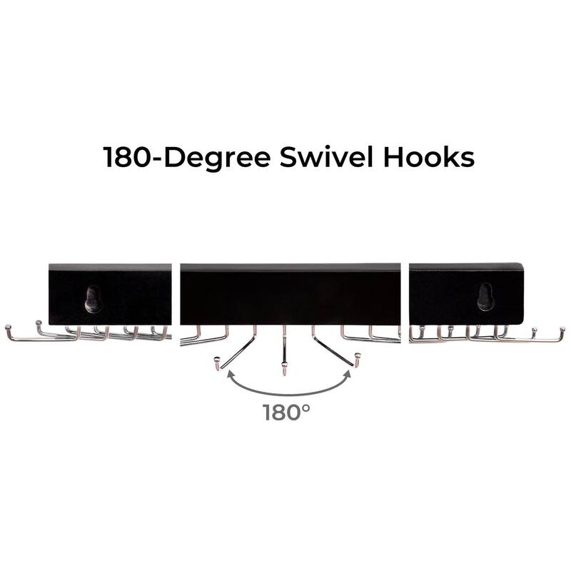 2-pack Wall-Mounted Wooden Hangers with 20 Hooks for Ties, Belts, Hats