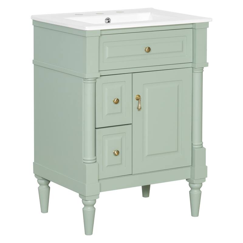 Roomfitters 24" Bathroom Vanity with Sink, Solid Wood Frame, Flip Drawer, 2 Drawers & Door Rack