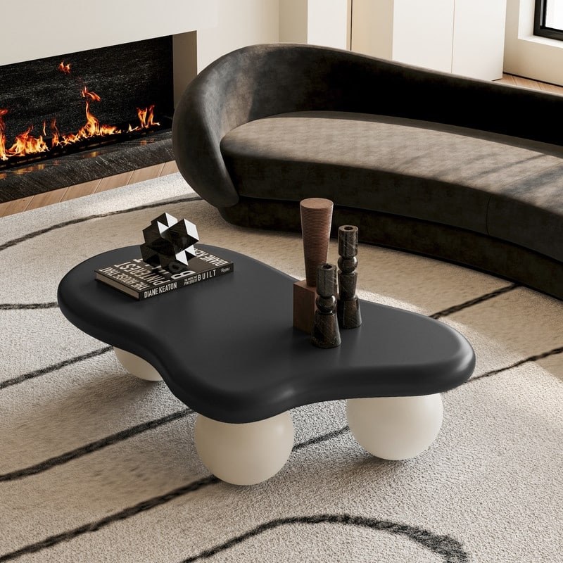 40 Inch Cloud Shaped Coffee Table with 3 Ball Legs for Living Room