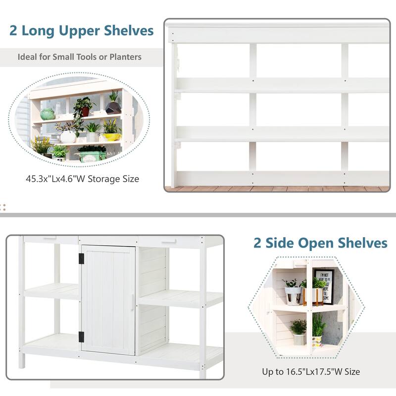CUSchoice 66" Farmhouse Style Outdoor Wooden Potting Bench: Drawers, Cabinet, and Shelves - 50.2x19.7x66inch(LXWXH)