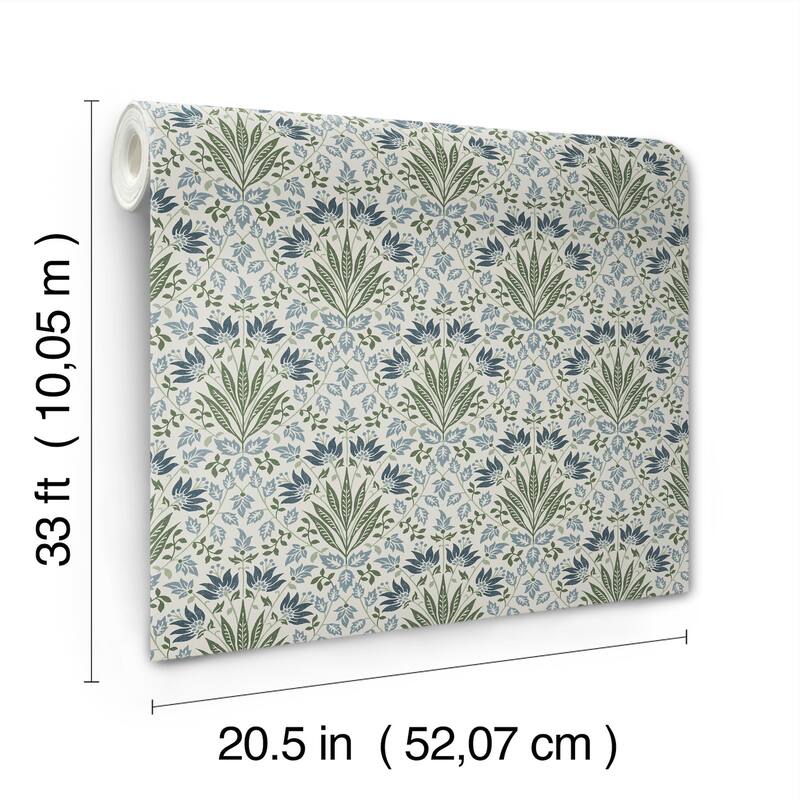 Chris Loves Julia x A-Street Prints Woodbury Blue Floral Damask Wallpaper