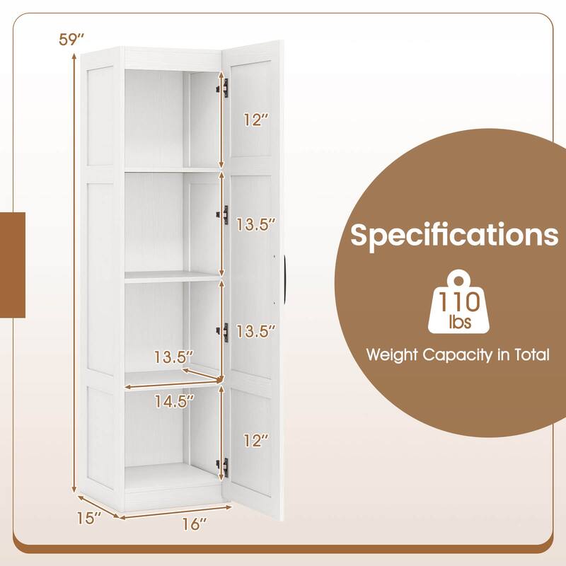 Costway 4-Tier Storage Cabinet with Door Freestanding Bathroom Cabinet - See Details