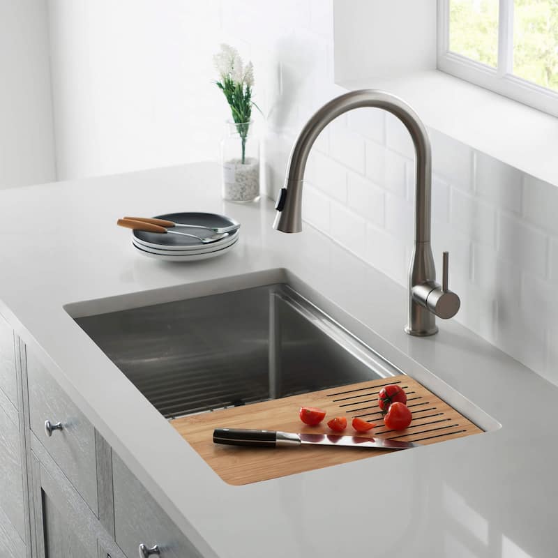 30" Handcrafted 316 Stainless Steel Single Bowl Workstation Undermount Kitchen Sink - 27"