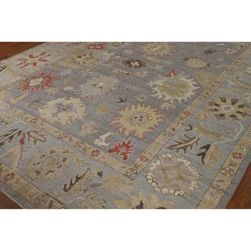 Hand Knotted Oriental 100% Wool Carpet Transitional All-Over Greys & Charcoal Oushak Area Rug - 10' 5'' X 8' 3''