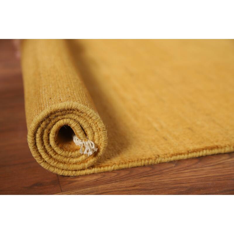 Yellow Solid Modern Gabbeh Oriental Rug Handmade Wool Carpet - 2'11" x 5'0"