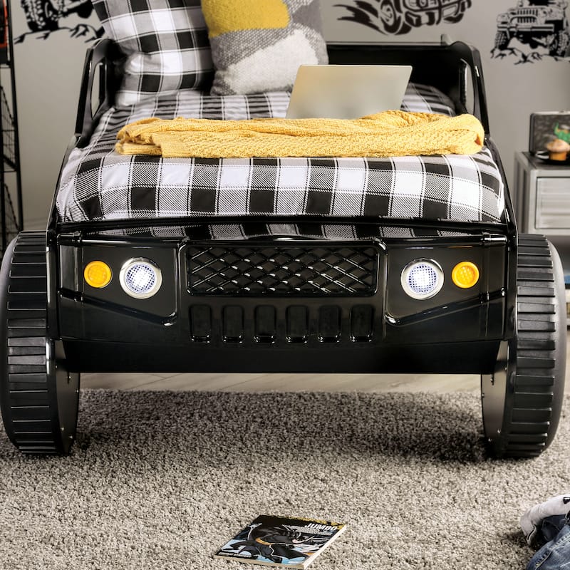 Toto Modern Black Twin Off-road Car Kid Bed with Wheels by Furniture of America