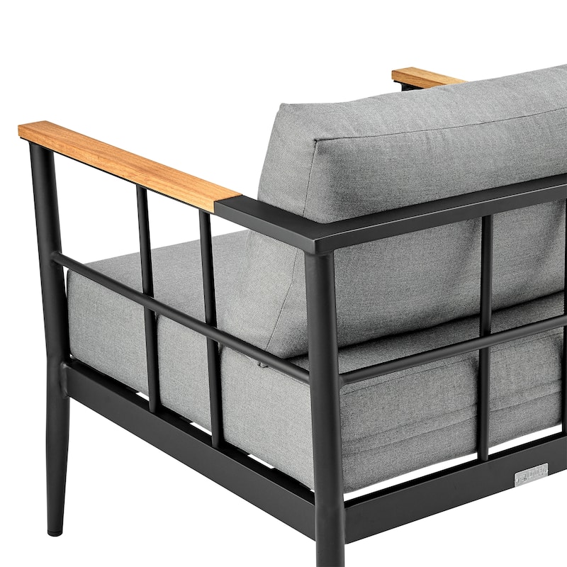Veyda Black Aluminum and Teak Wood Outdoor Chair with Cushions