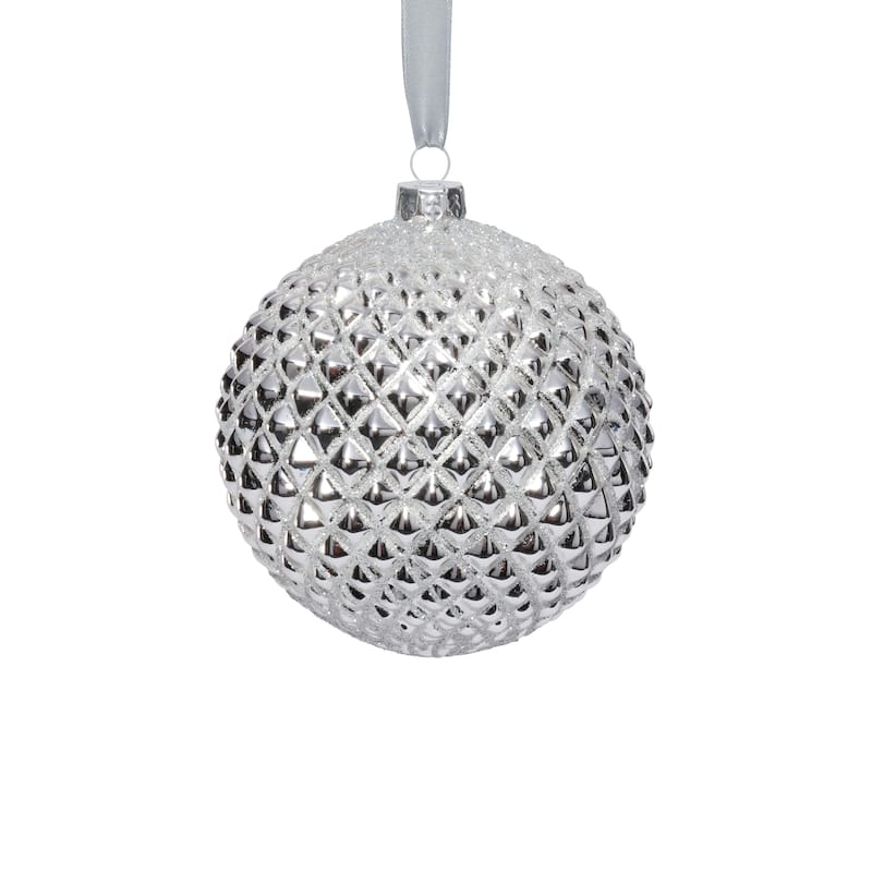 4-Piece Set Metallic 4.75" Glass Ball Christmas Ornaments - Silver