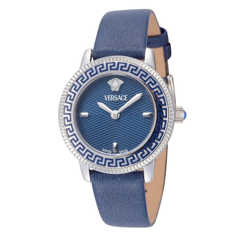 Versace Women's V-Icon 30mm Blue Dial Leather Quartz Watch - One Size
