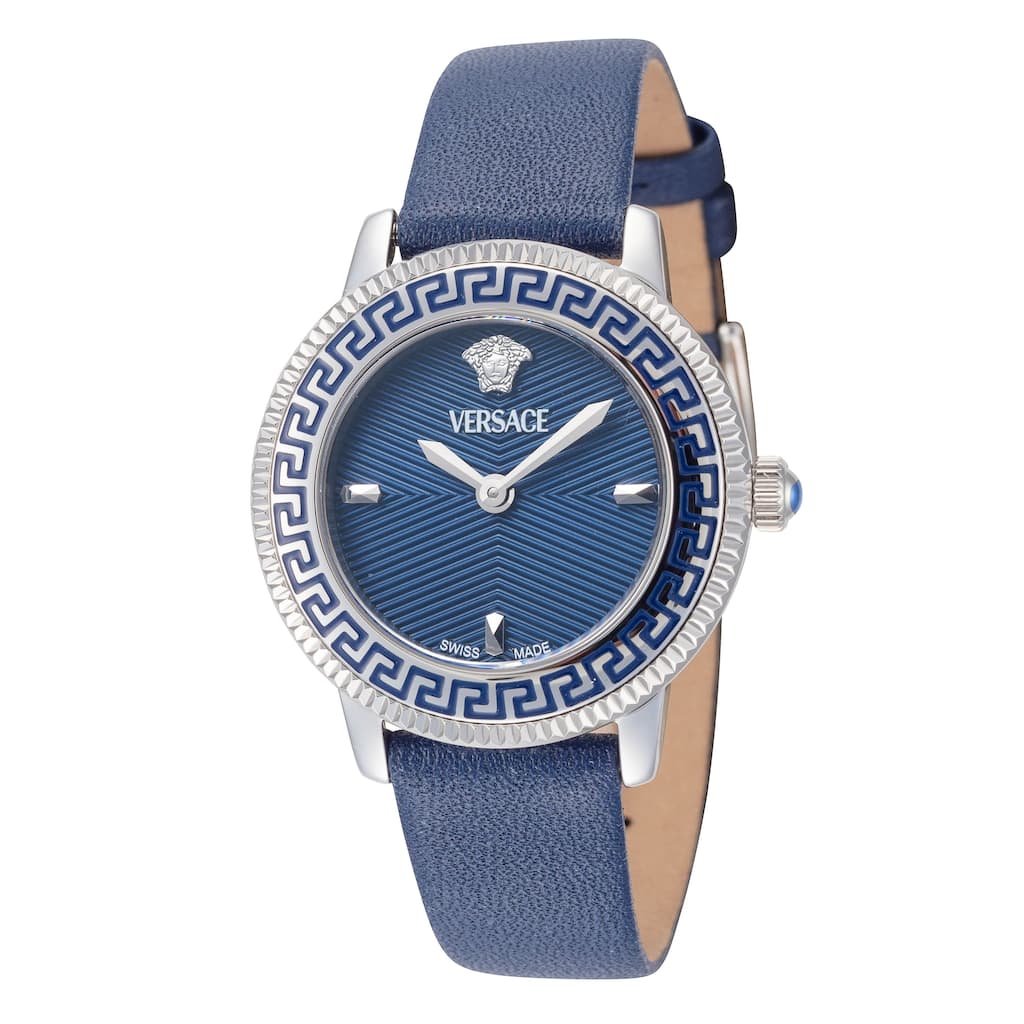 Versace Women's V-Icon 30mm Blue Dial Leather Quartz Watch - One Size