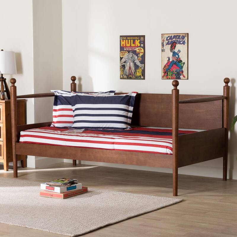 Gianetta Wooden Daybed with Spindle Posts - Classic Cottage-Style Bed Frame with Guardrail Back, Solid Wood Daybed