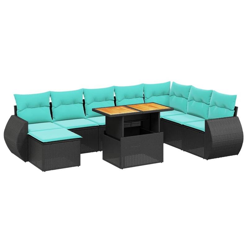 vidaXL Patio Sofa Set with Cushions Outdoor Furniture 9 Piece Poly Rattan - 24.4 x 24.4 x 27.2