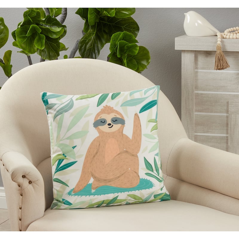 Poly-Filled Throw Pillow With Sloth Design