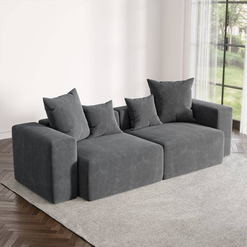 2 Set Oversized Corduroy Sectional Sofa Square Arm