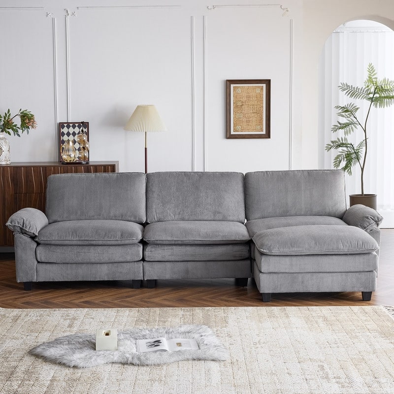 Double Layer Cushion Cloud Couch, Moludar Sofa With Reversible Ottoman For Living Room