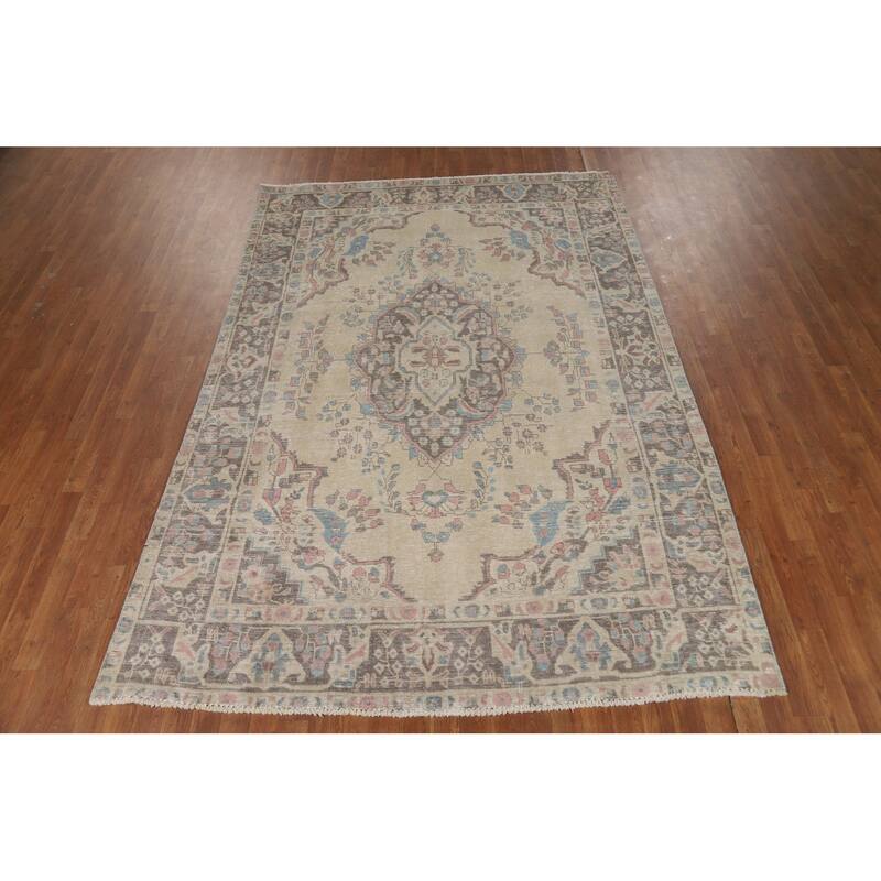 Medallion Tabriz Persian Area Rug Hand-Knotted Bedroom Wool Carpet - 6'4"x 9'3"