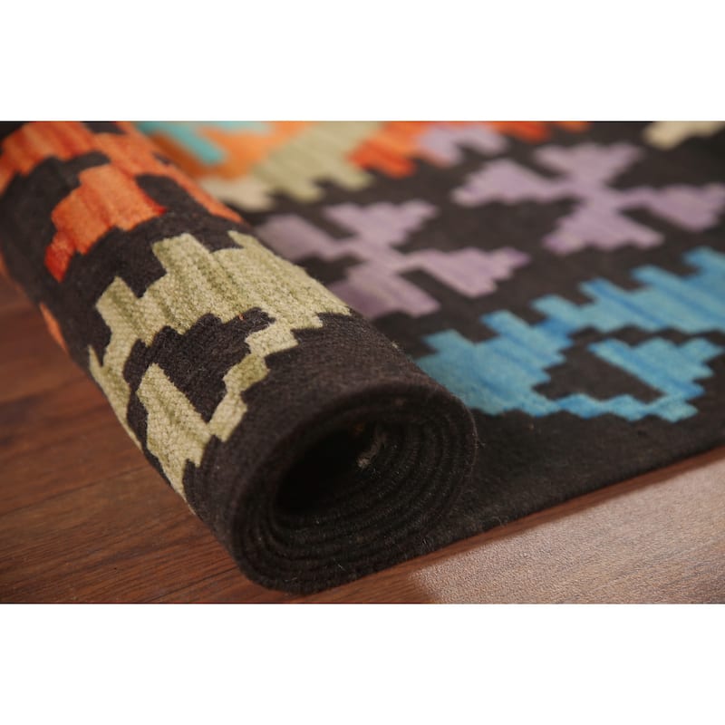 Hand Woven Oriental 100% Wool Carpet Southwestern All-Over Multi-Colored Kilim Area Rug - 9' 8'' X 6' 10''
