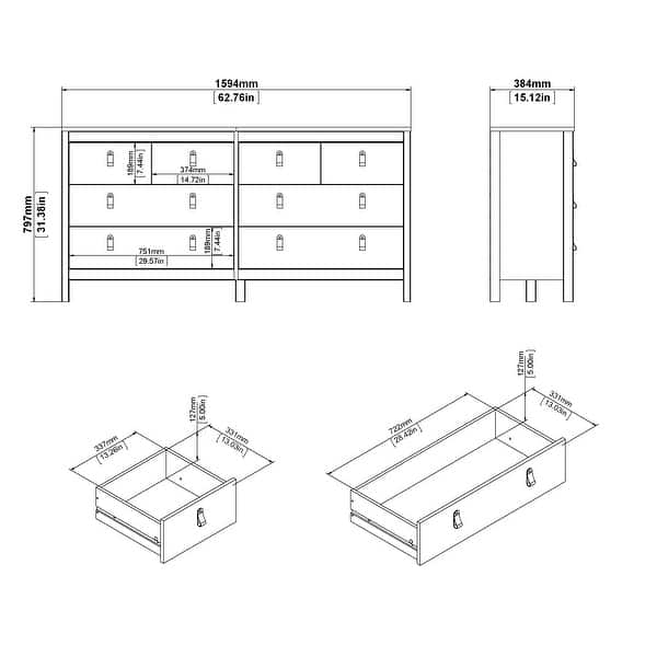 dimension image slide 1 of 3, Porch & Den Madrid 8 Drawer Double Dresser