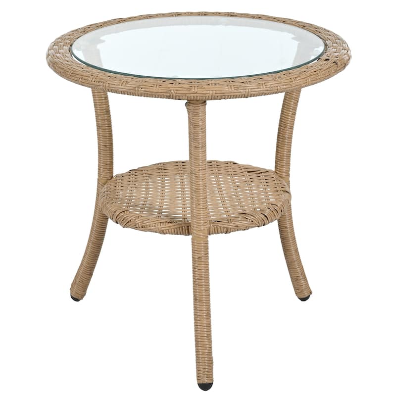 Outdoor Leisure Set, 2 Rattan Single Chairs with A Glass Round Table, Perfectly Suited for Patios, Balconies, and Courtyards