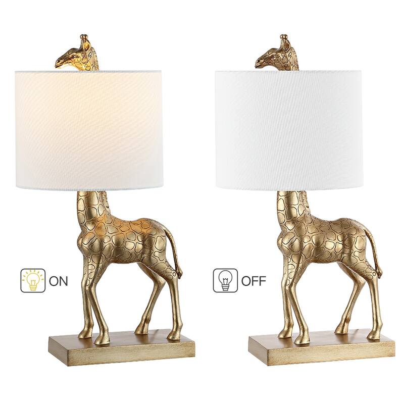 Aaliyah 24in Antique Gold Giraffe Table Lamp with White Linen Shade - 24"H