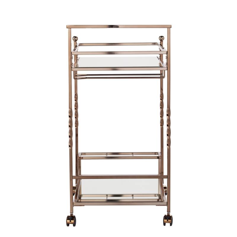 Mirrored Glass Bar Cart with Wheels and Metal Wine Rack - 29” x 15.75” x 31.5”