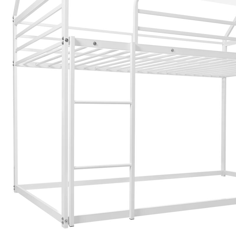 Metal Twin Over Twin Bunk Bed with Ladder and Slider, Sturdy and Safe Design