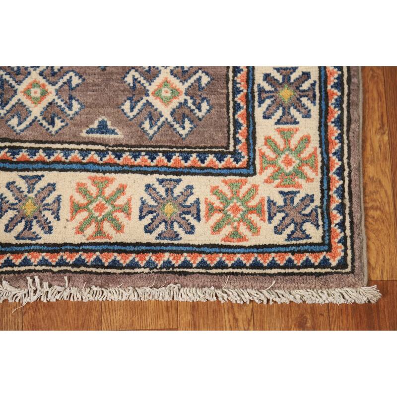 Traditional Kazak Oriental Foyer Rug Hand-Knotted Brown Wool Carpet - 2'0"x 3'0"