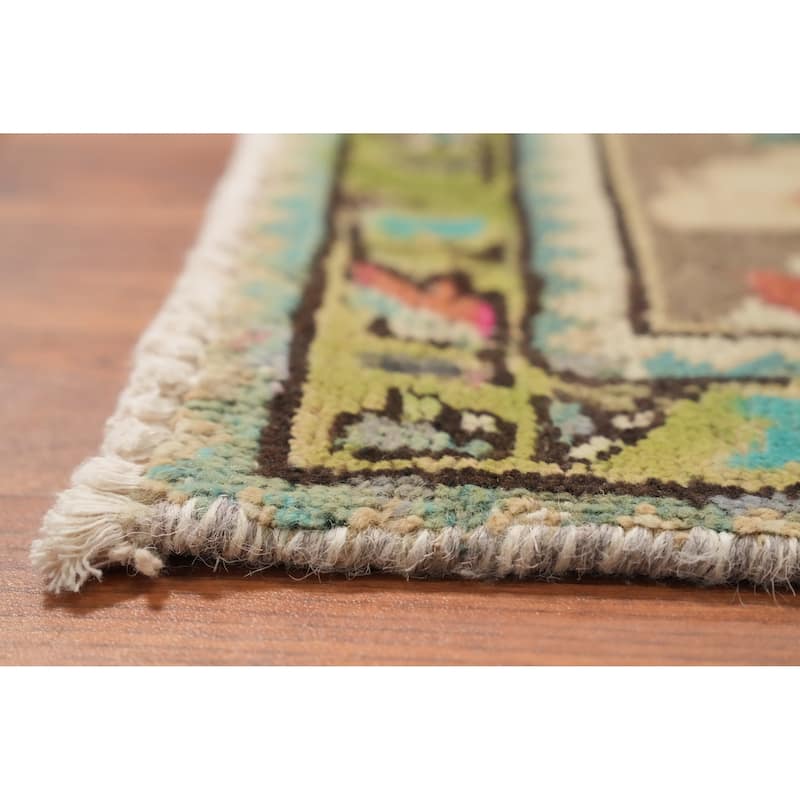 Hand Knotted Oriental 100% Wool Carpet Traditional Floral Green Tabriz Area Rug - 9' 7'' X 6' 5''