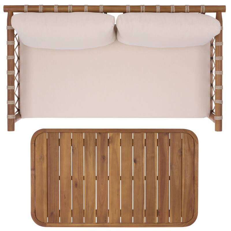 SAFAVIEH Outdoor Living Sabrina Bench and Table - 54"W x 27"D x 29"H