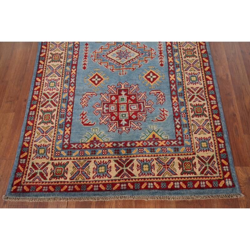 Blue Kazak Oriental Accent Rug Handmade Wool Carpet - 3'4" x 5'0"