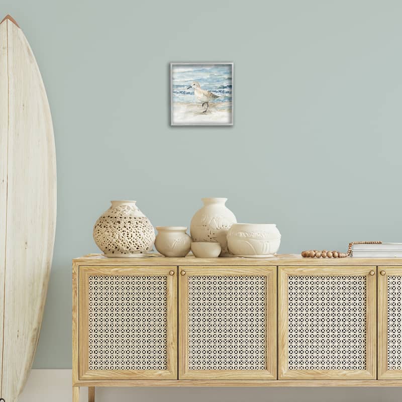Stupell Balancing Sandpiper on Shore Framed Giclee Art Design By Nan