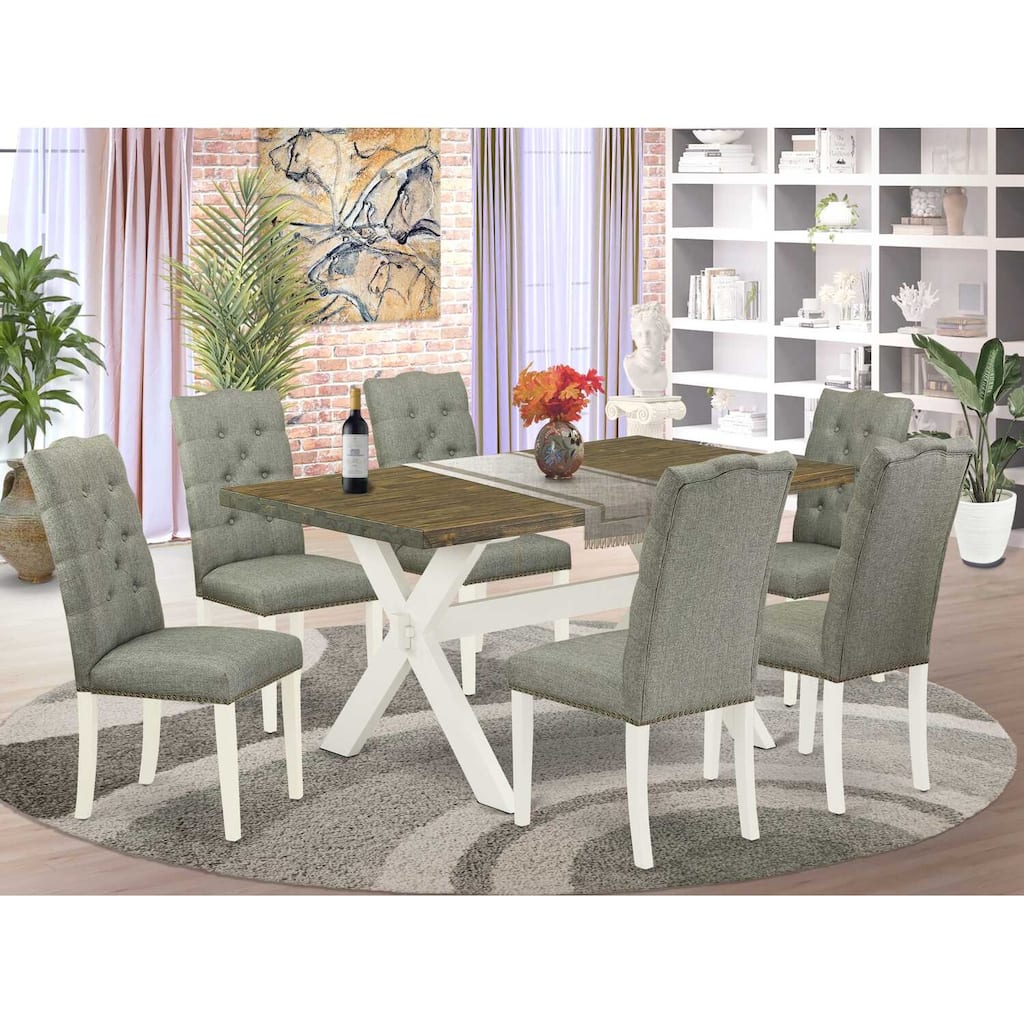7-Piece Natural Oak Finish Solid Wood Top Dining Table with 6-Chairs with