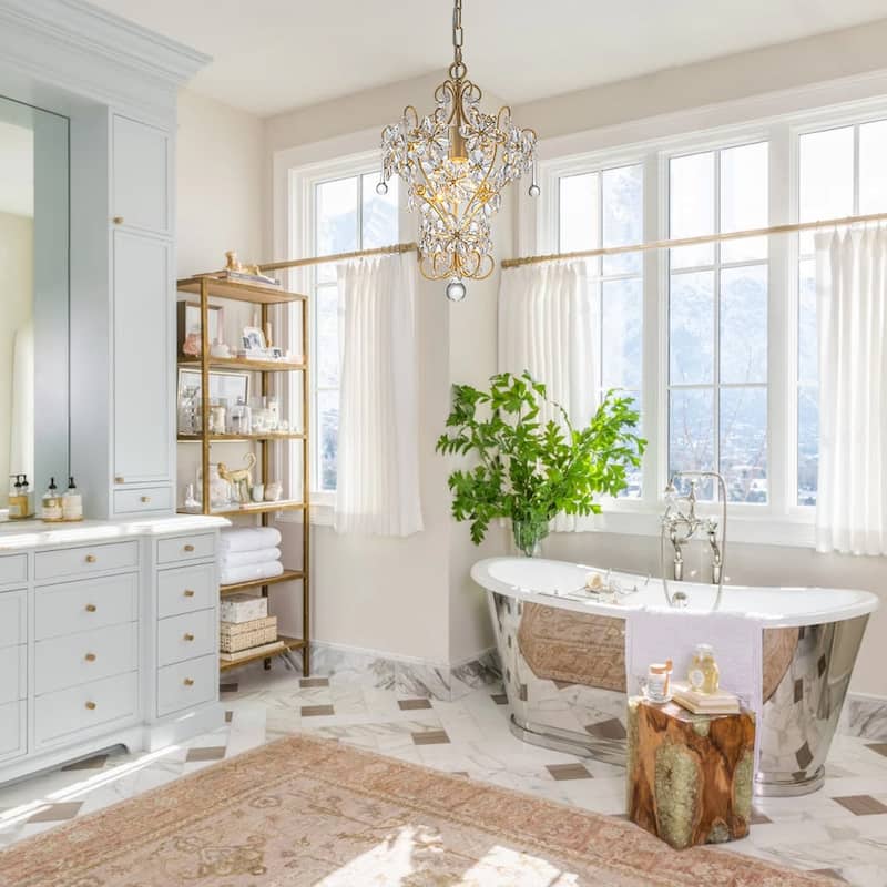 Vintage Luxe 1-Light Cutting Crystal Flower Decor Gold Chandelier