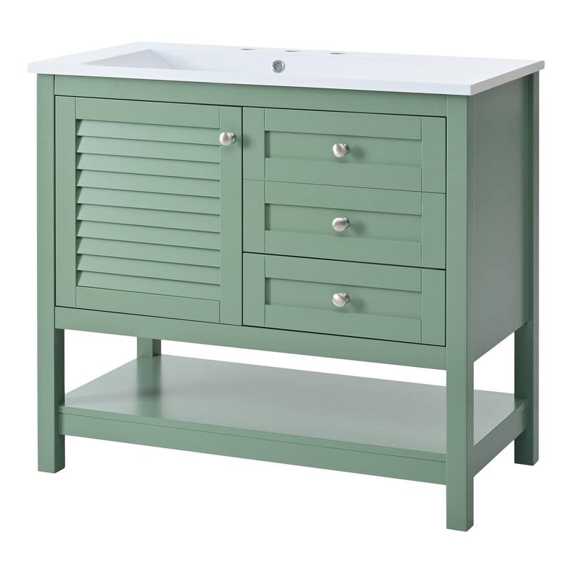36 inch MDF Freestanding Bathroom Vanity Set in Green with Integrated Resin Sink