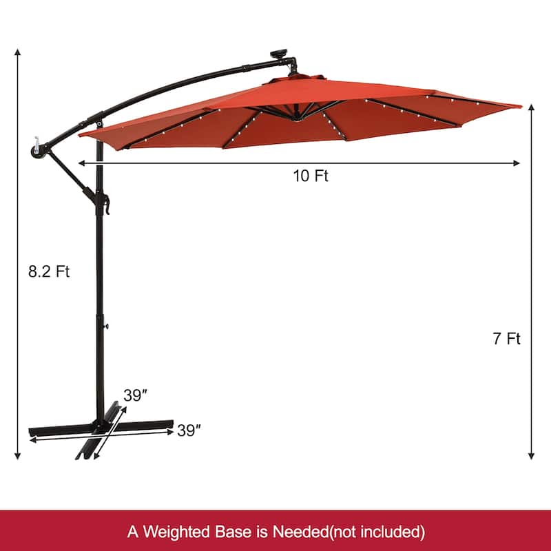 Costway 10 Ft Patio Solar LED Offset Umbrella 40 Lights Crank Cross