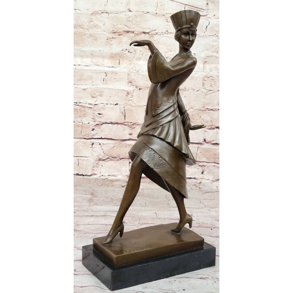 Art Deco Bronze Sculpture Walk Like An Egyptian By Paul Phillipe On Marble Base
