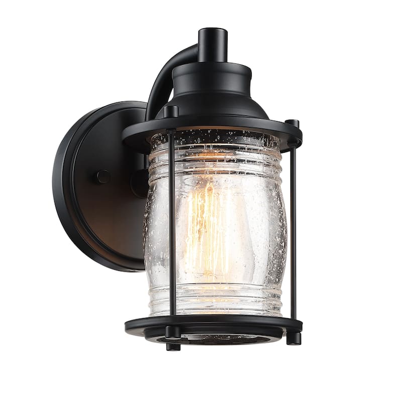 1-light outdoor wall light with black finish and seeded glass shade - Matte Black