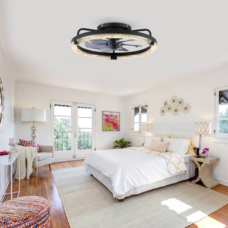 Sofucor 20 Inch Low Profile Ceiling Fan,Dimmable LED Ceiling Fans with Lights and Remote,Modern Flush Mount Fandelier Fans Light