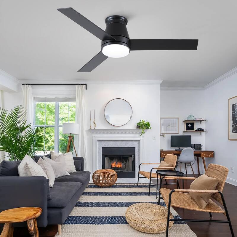 YUHAO AeroLite 48 in. Indoor White Low Profile Standard Ceiling Fan with Bright White Integrated LED Light Kit, Remote Included