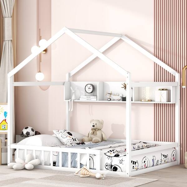 slide 2 of 9, White Twin SizeWooden House Bed with Storage White