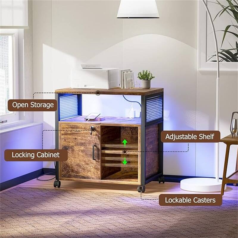 Printer Stand with LED Lights, - 23.6"D x 17.2"W x 26"H